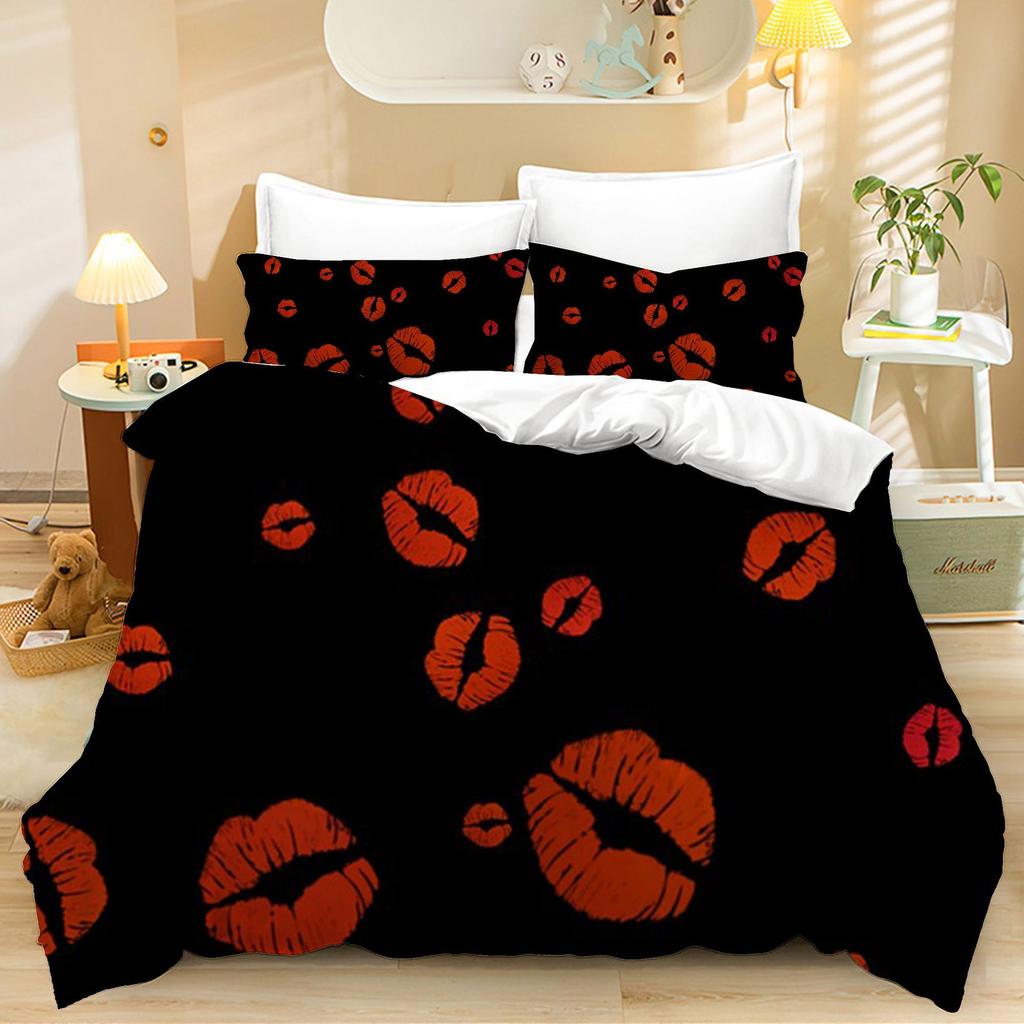 3D Valentine's Day Duvet Cover 2/3 Pieces Romantic Love Bedding Set King/Queen Bed Full Size Luxury Duvet Cover Love Couple Cover