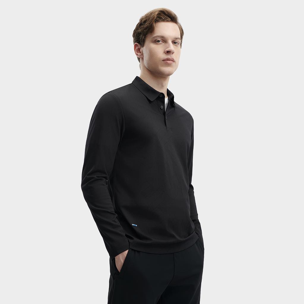 Fila 2023 Winter New Knit Long Sleeve Polo Shirt Simple Basic Casual Top Men Tops Black F11M342212FBK