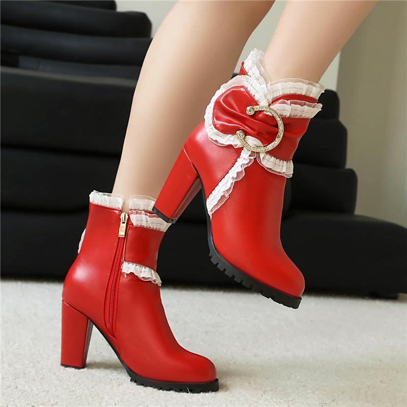 Women's High-heeled Short Boots Autumn and Winter New Waterproof Table Thick-heeled Large-size Roman Short Boots