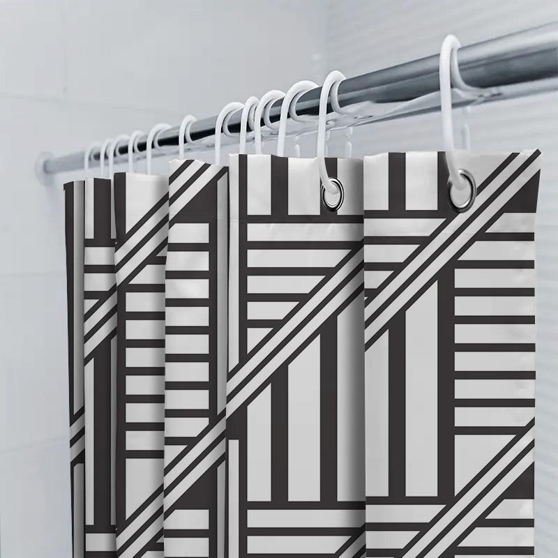 Bathroom Black White Shower Curtain With Modern Striped Print For Home Decor