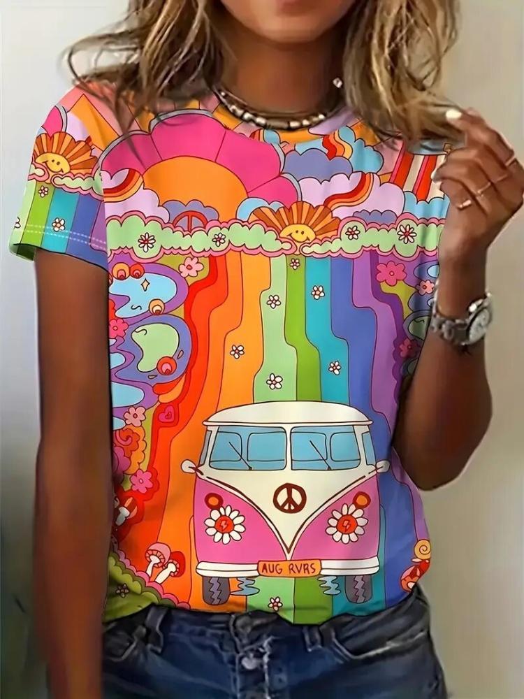 Neues Bequemes Lockeres Damen Elegantes Muster Rundhals Bedrucktes T-Shirt Schnelltrocknendes Atmungsaktives Oberteil Street Fashion T-Shirt