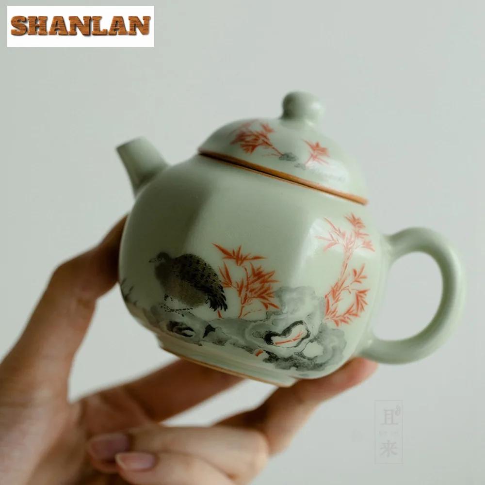 Antique Secret Yellow Ru Kiln Teapot Luxury Flower and Bird Pot Tea Brewing Kettle Cha Kung Fu Teaware Drinkware Supplies Craft