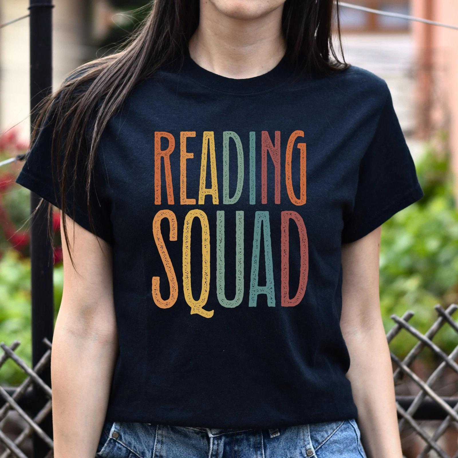 Reading squad Unisex T-Shirt Reading teacher librarian Black Dark Heather White 2XL