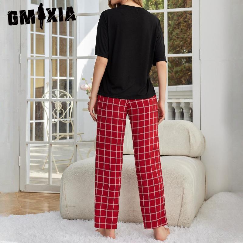 GMXIA Pajamas Women's Spring and Summer Thin Short-sleeved Trousers Homewear Suit
