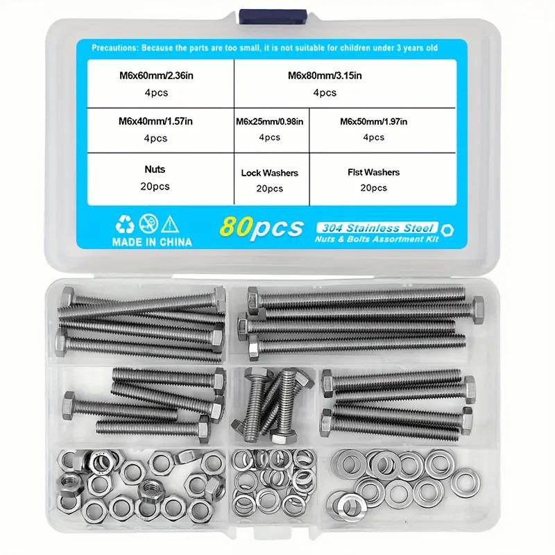 48-620 Pcs Heavy Duty Screws and Nuts Kit, 304 Stainless Steel Bolts, Including 8 Most Common Size Screw Sets, M6, M8, M10.