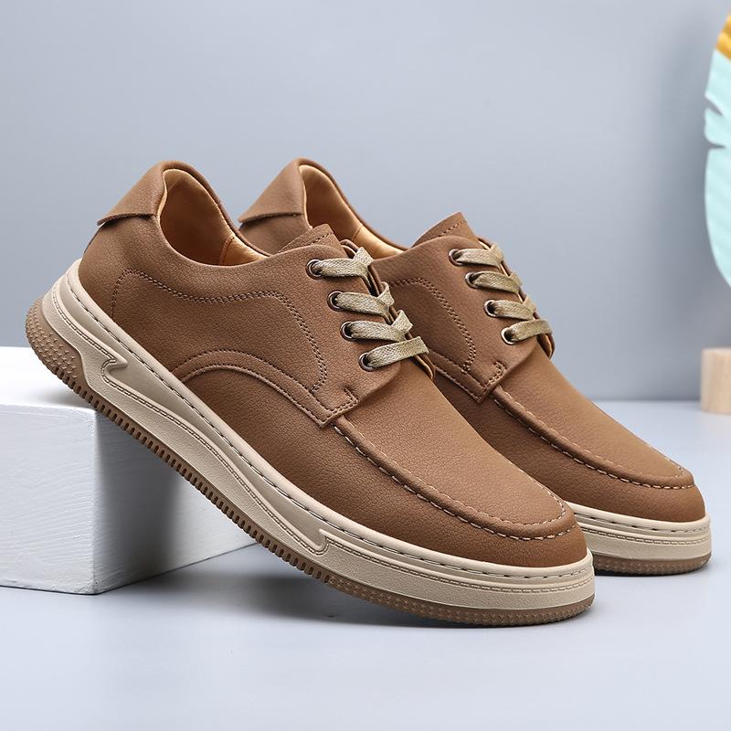 Fashion Autumn New Designer Fashion Leather Casual Shoes for Men Solid Color Lace Board Shoes Male Retro High Quality Board Shoes Man