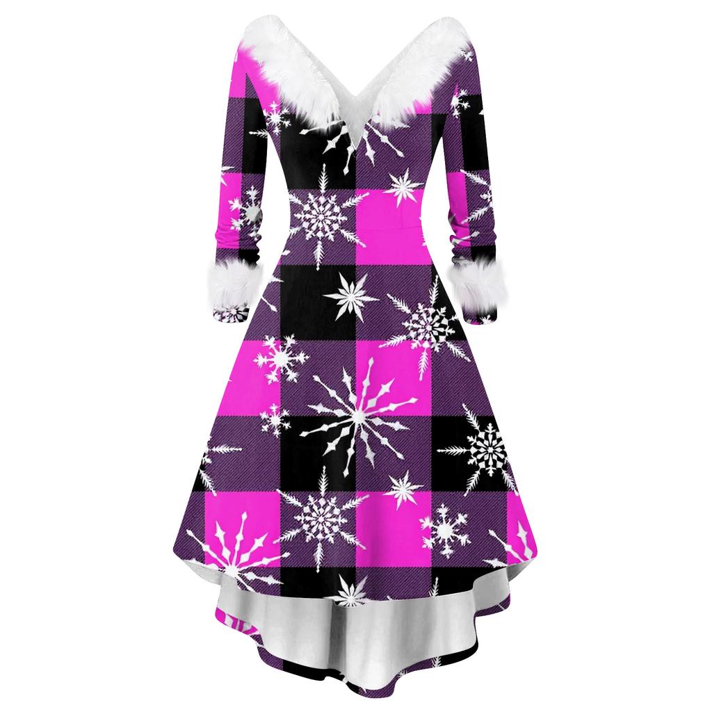 Women's Fashion Casual V-Neck Christmas Print Long Sleeve Dress