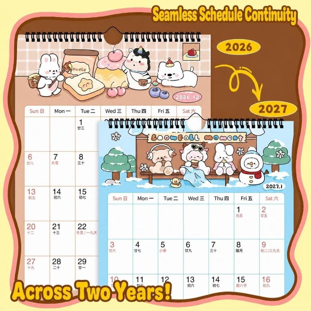 Cartoon 2027 Calendar 2026.9-2027.12 Sheep Year Planning Calendar  for Home Office Decor