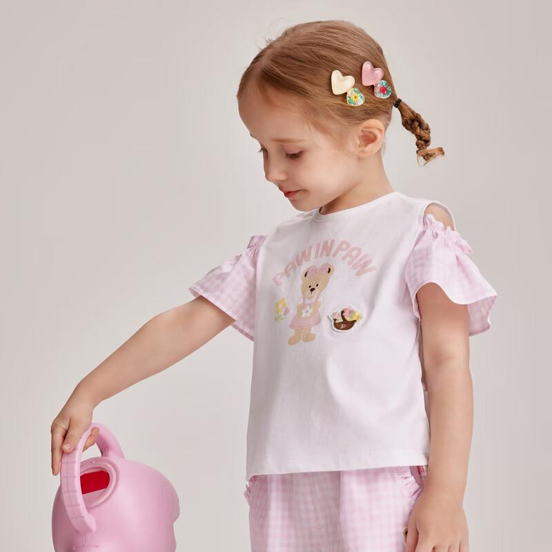 PawinPaw Baby Girls' Cartoon Bear Off-Shoulder Puff Sleeve T-Shirt