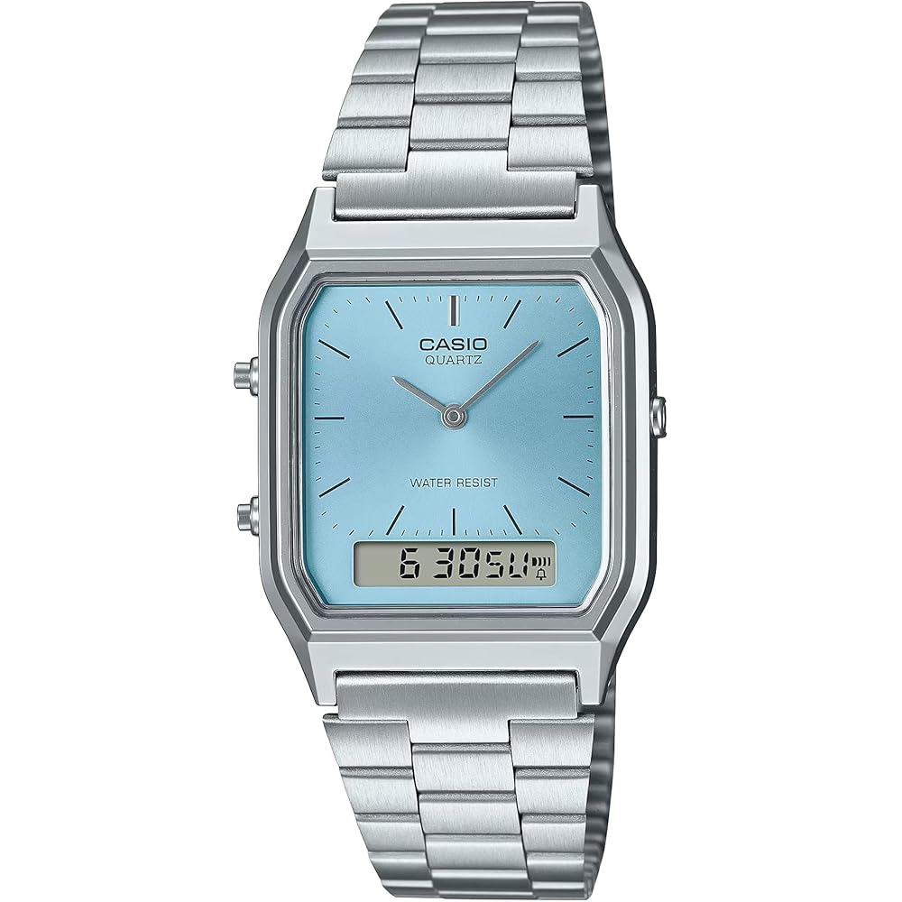 

Casio AQ-230A-2A1MQYDF Standard Gray Bracelet Watch with Quartz Movement and Water Resistance