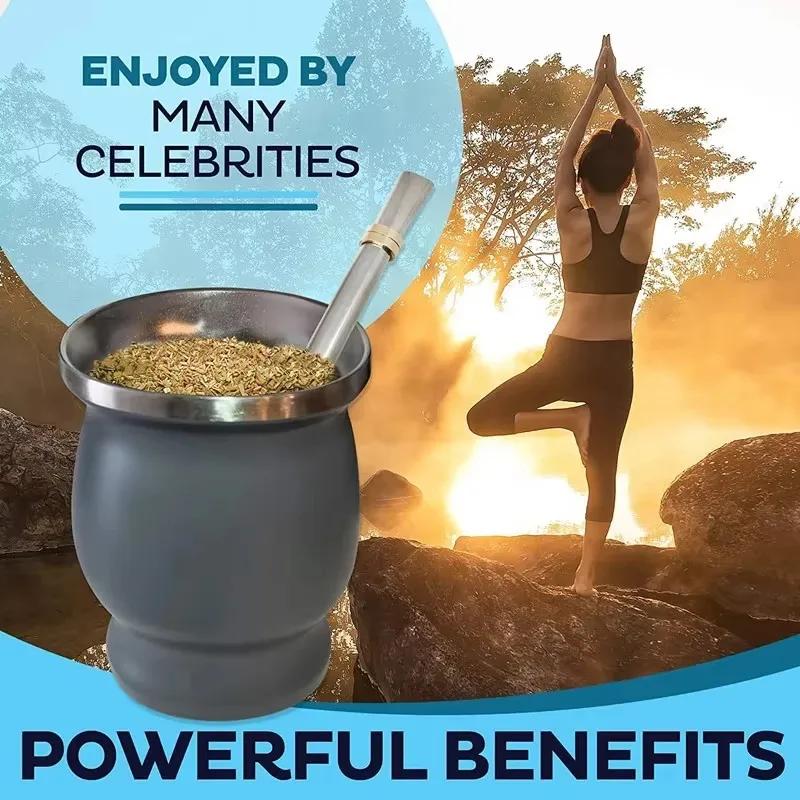 230ML Mate Becher 304 Edelstahl Doppelwandig 8oz Tragbarer Teebecher Mate Tee Kalebasse Mit 2 in 1 Strohlöffel Reinigungsbürste geben