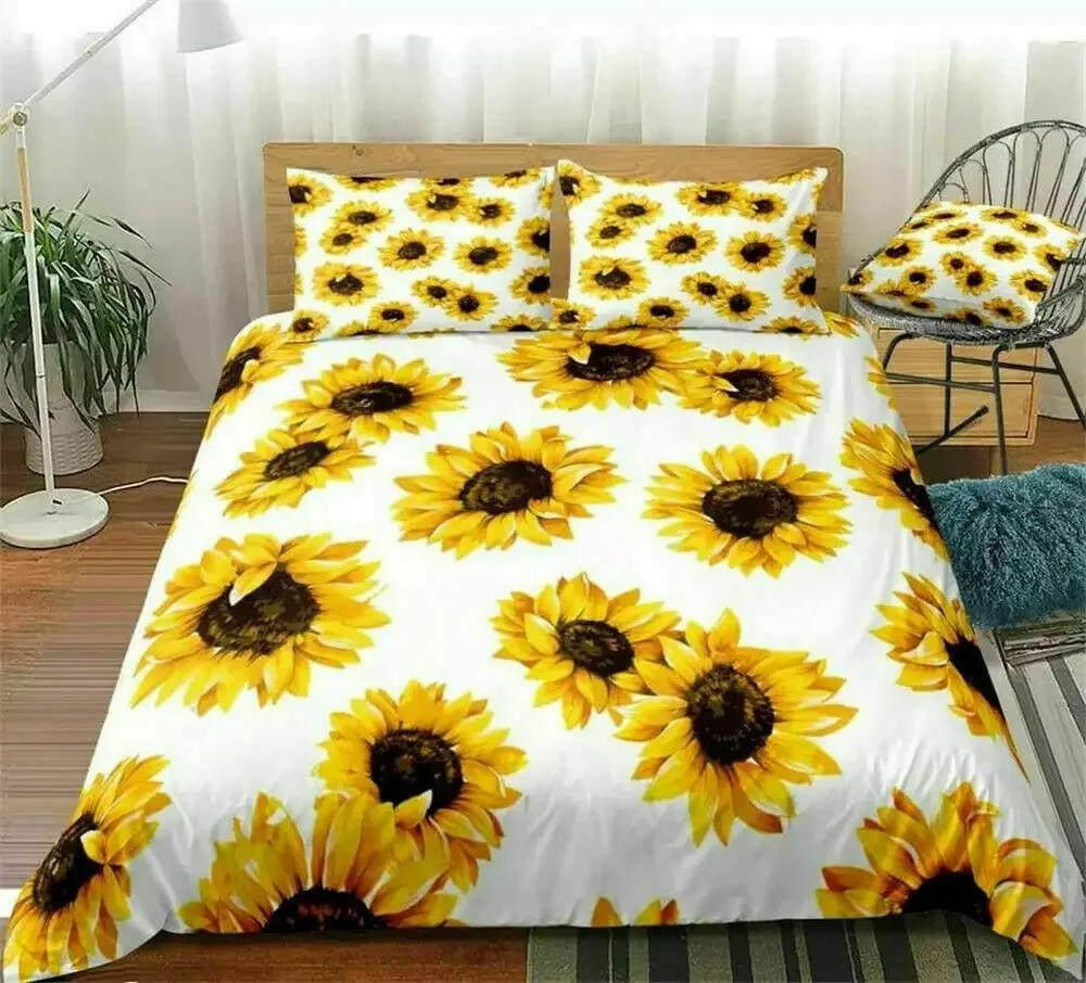 3D Floral Comforter Cover King Size for Kids Women Yellow Flowers Bedding Set Sunflower Duvet Cover 2/3pcs Polyester Quilt Cover