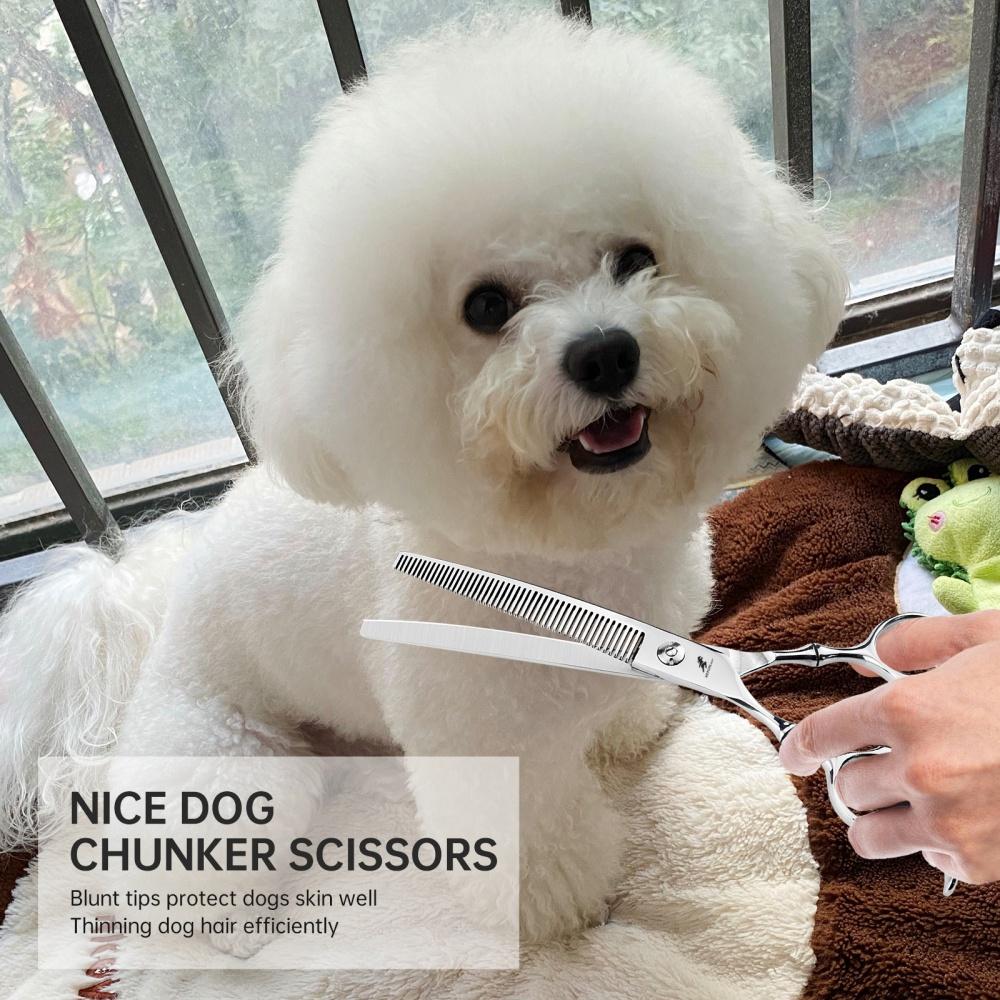 Hundeschere zum Trimmen Edelstahl 7" Professionelle Haustierschere Gebogene Ausdünnungsschere für Hundefriseur Heruntergebogene Ausdünnungsschere