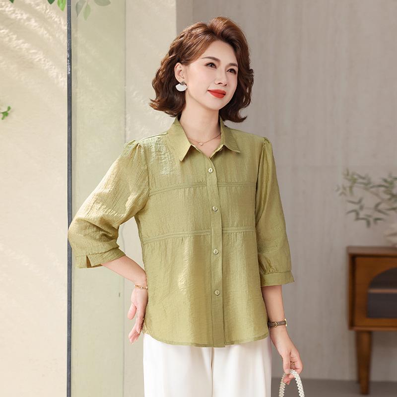 

2026 Summer Stylish Plus Size Short-Sleeve Top for Middle-Aged and Elderly Fashion 2XL зелений