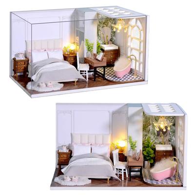 CUTEROOM Kreatives Miniatur-Puppenhaus-Set Maßstab Holz DIY Zimmer mit Staubschutz und LED Perfekt für Bastelfreunde und einzigartige Heimdekoration - 132