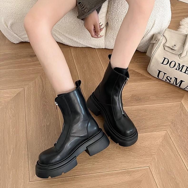 2025 Autumn and Winter New Martin Boots Women's Heightening Fashion Versatile Knight Boots Medium Boots British Style Platform Short Boots