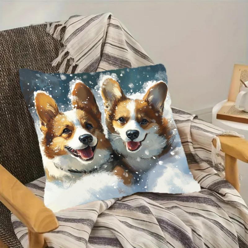 Welsh Corgi Dogs In Snow Cushion Covers Chair Living Room Pillowcase Cozy Zipper Sofa Pillow Covers Bedroom Indoor Home Decor
