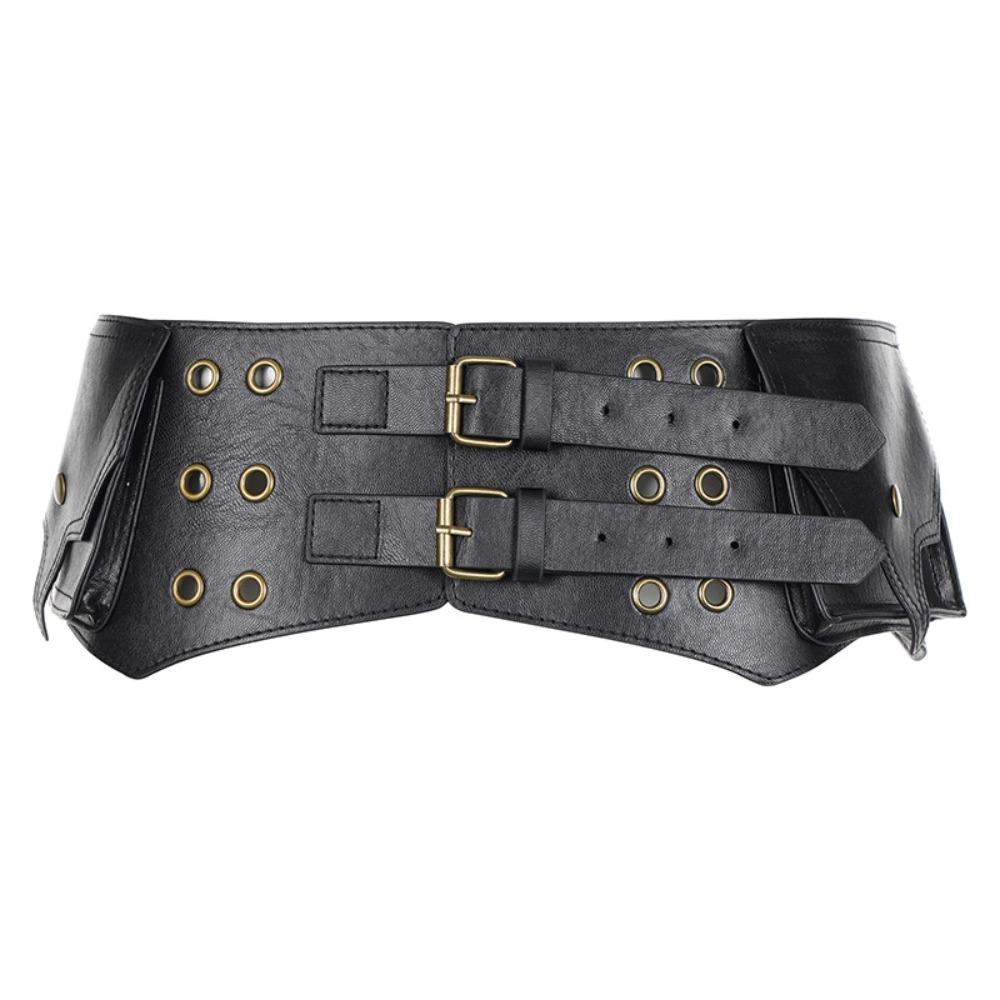 Punk PU Leather Round Eyelet Belt West Cowboy Y2K Wide Belts Chic Exaggerated Waistband