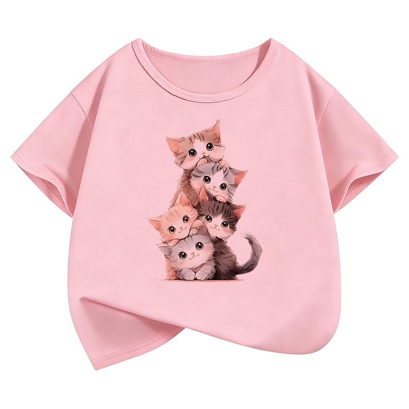 Lovely Cat Graphic Kids Tshirts Summer Short Sleeve Tees Cartoon Boys Girls Clothes Kawaii Kitten Tops Y2K Tshirt