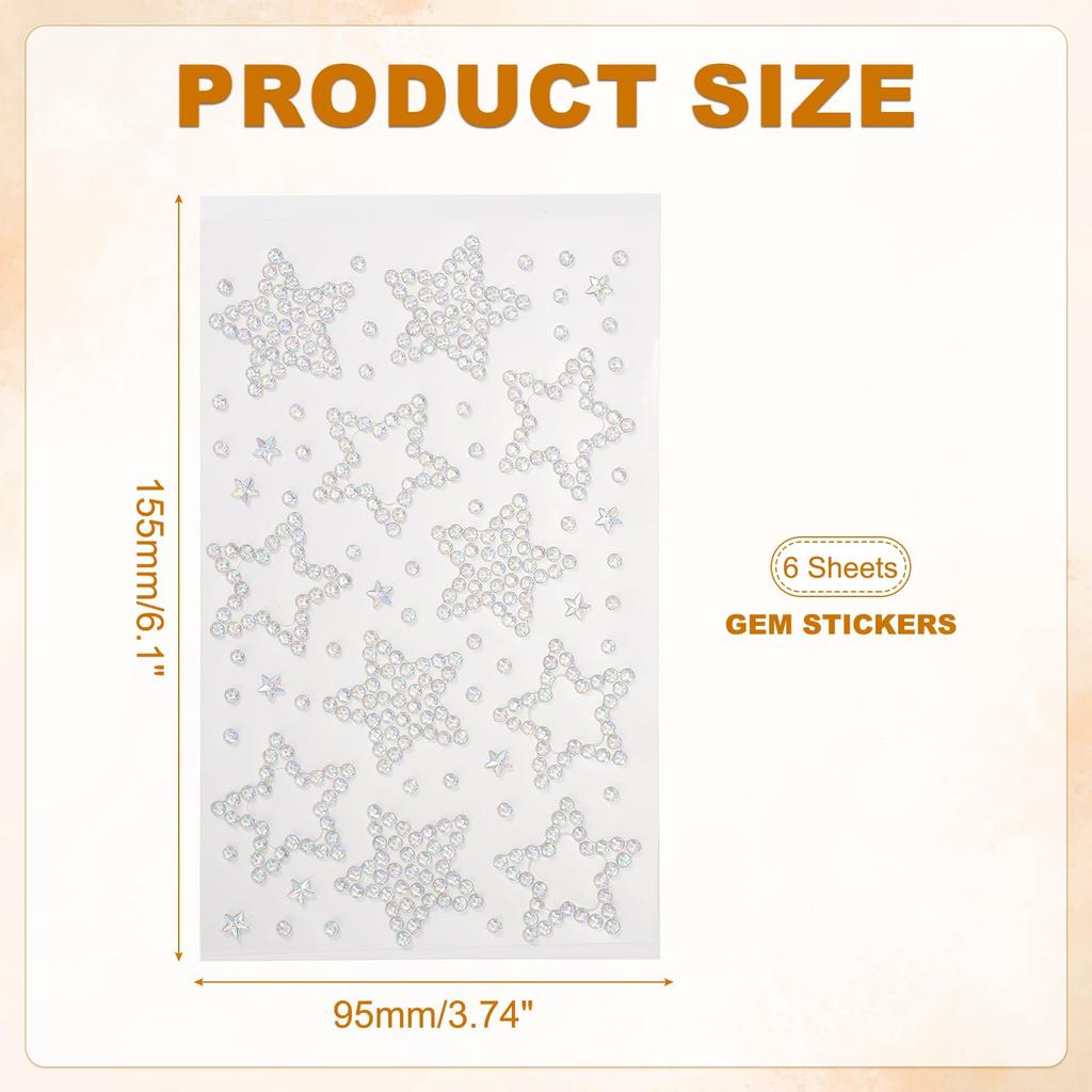 PATIKIL 6-Pack Star Face Gem Stickers Self-Adrenaline Hair Gem Stickers Face Stickers for Women Eye Hair Body Festival Makeup Rave Accessories AB