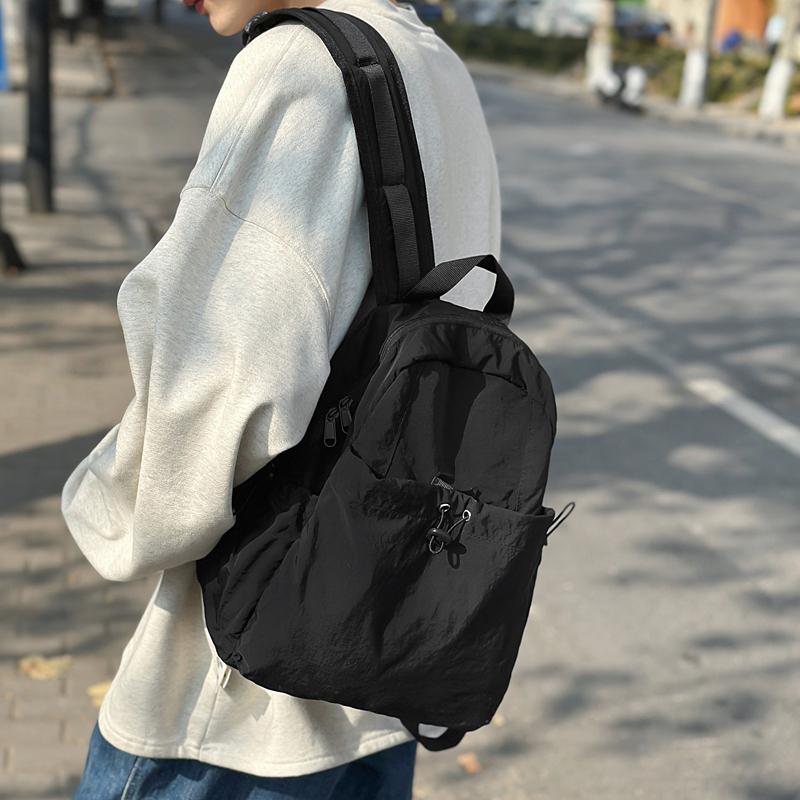 Solid Color Pleated Backpack Men's Lightweight Travel Small Backpack Women's School Bag