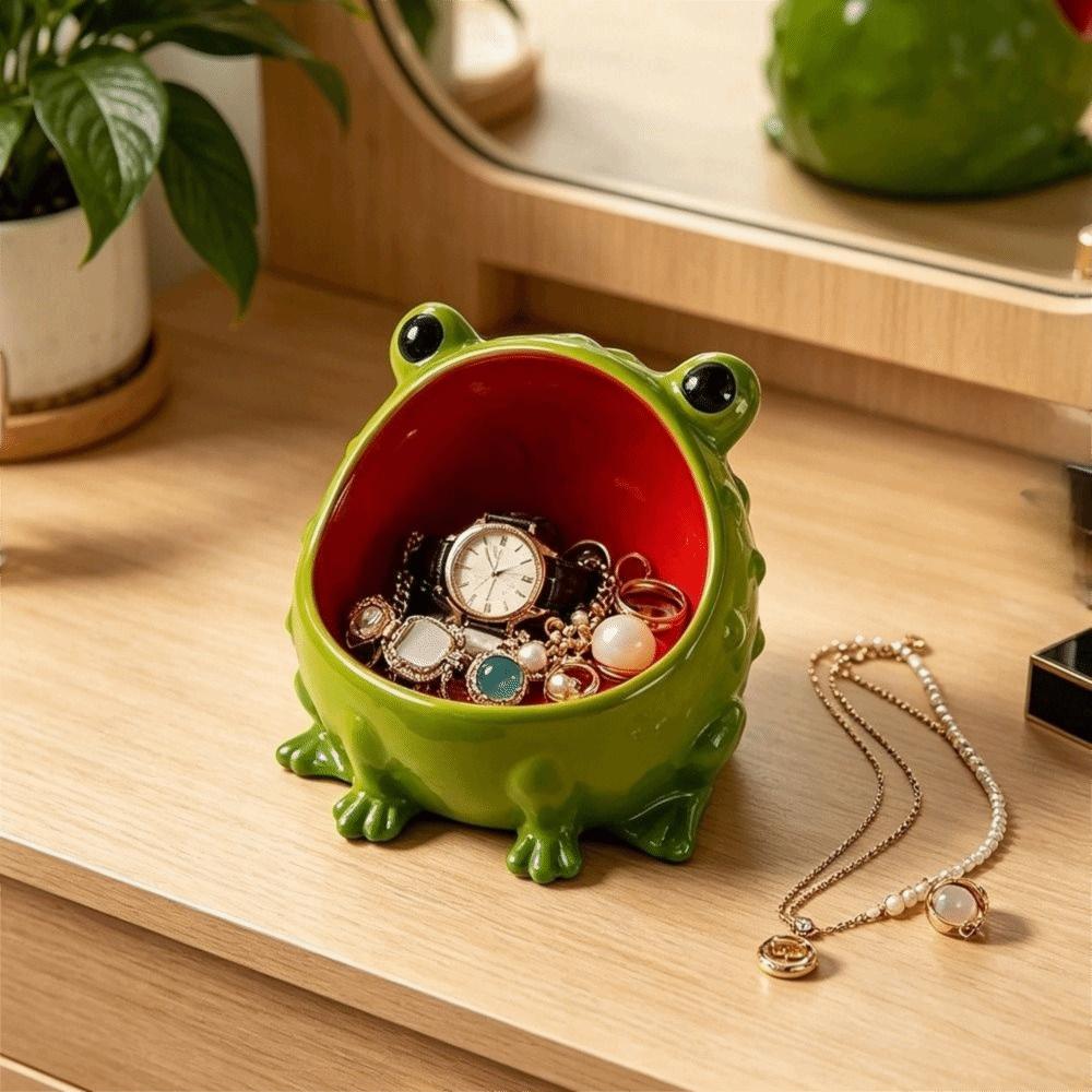 Glossy Finish Animal Jewelry Organizer Ceramic/Resin Frog Storage Bowl Vanity Table Decor