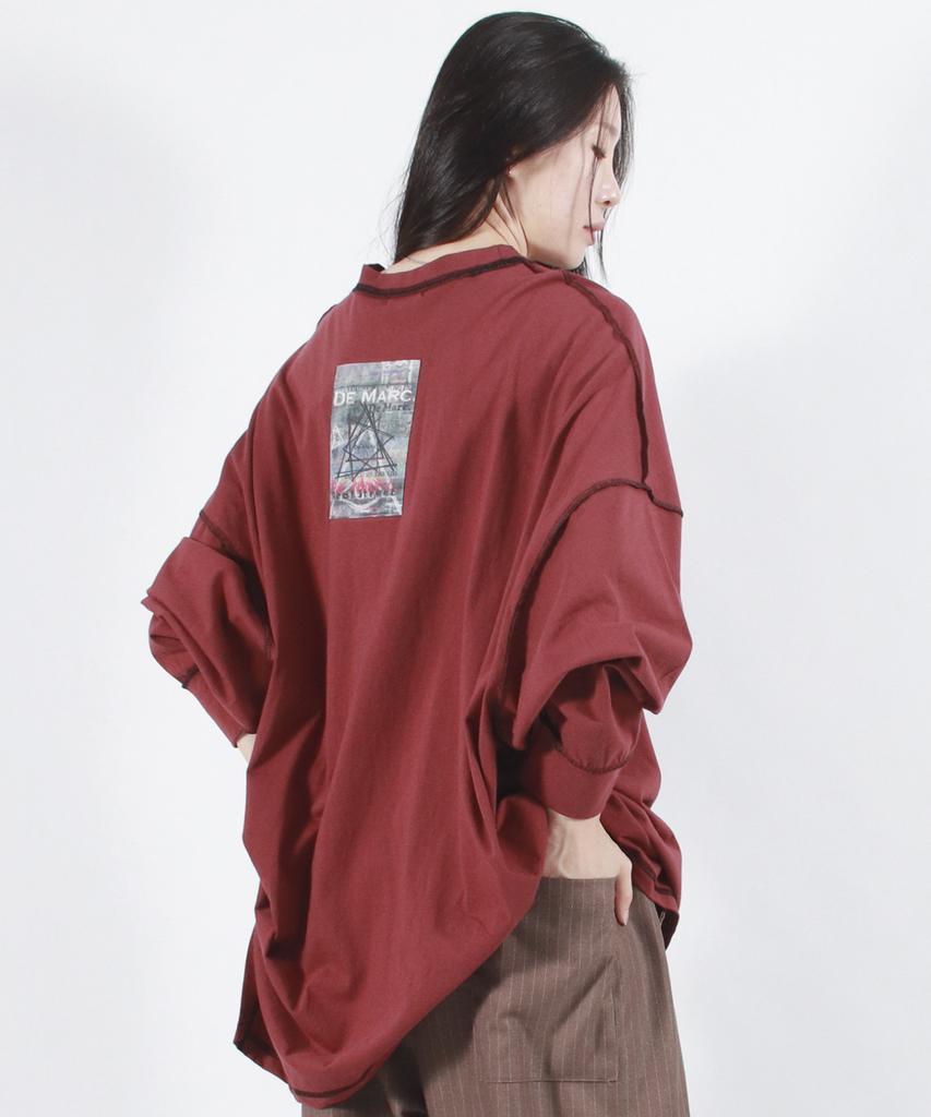 Deumakeu Oversized Asymmetrical Long Sleeve T-Shirt Burgundy