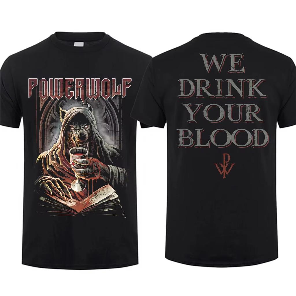Streetwear Vintage Fashion Tee Men T Shirt Double-sided Via Dolorosa Black By Powerwolf Oversize Top Graphic Unisex Short Sleeve