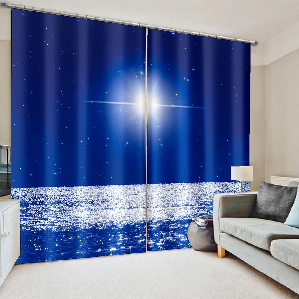 

Moon Shiny Star Night Sky Nature Senery Window Panel Drapes Blinds For Children Bedroom Space Living Room Bathroom Kicthen Door Home Decor W50 X H130(CM)X2&Grommet Top