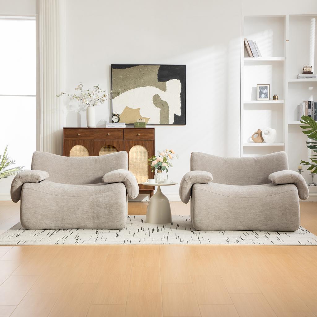 Modular compression sofa made of chenille fabric, filled with 30D high-elastic foam. Easy to move with non-slip bottom, ideal for living room. Gray