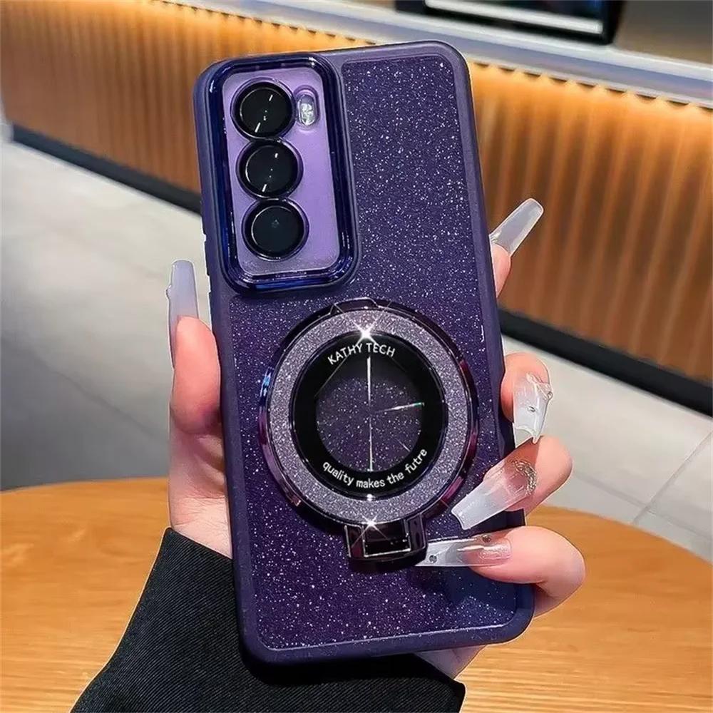 Glitter Ring Holder Case for Samsung Galaxy S24 S25 Ultra S23 S22 Plus S21 S20 FE A54 A55 A34 A14 A52 A15 Bracket Bling Cover