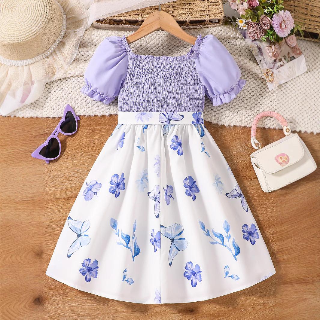 

Фиолетовое платье с цветочным принтом для девочек, летнее детское модное платье принцессы 170cm фиолетовый