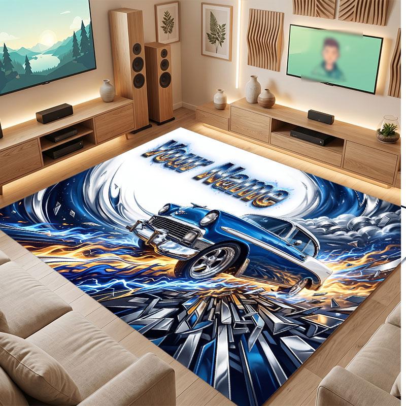 Truck Car Theme Crystal Velvet Floor Rug Personalized Custom Name Text Warm Carpet Home Decoration
