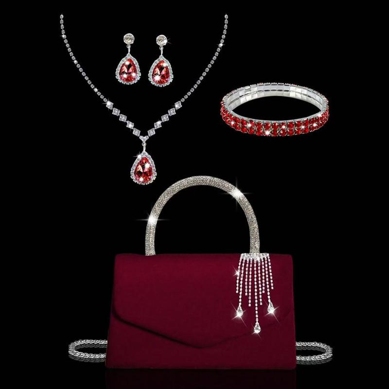 

2026 Luxury Tassel Diamonds Women s Evening Bag With Necklaces Earrings and Bracelet Set Prom Party Shiny Rhinestone Handbag