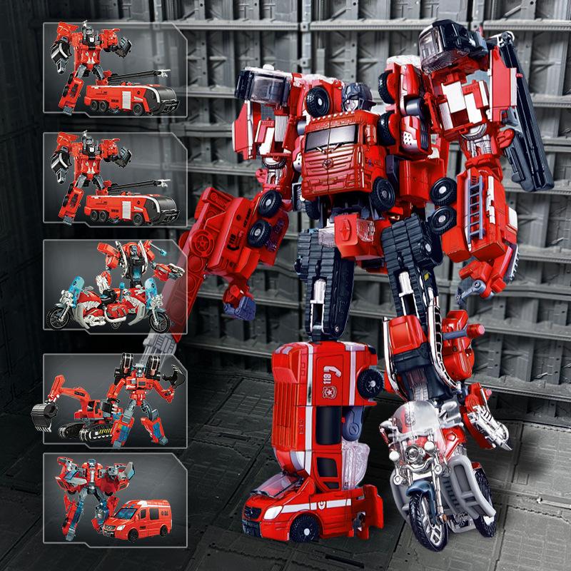 Disponibile Camion dei Pompieri Squadra di Trasformazione Combinato 6 in 1 Figura Trasformazione Action Figure Modello Robot Edizione in Lega Giocattolo Regalo