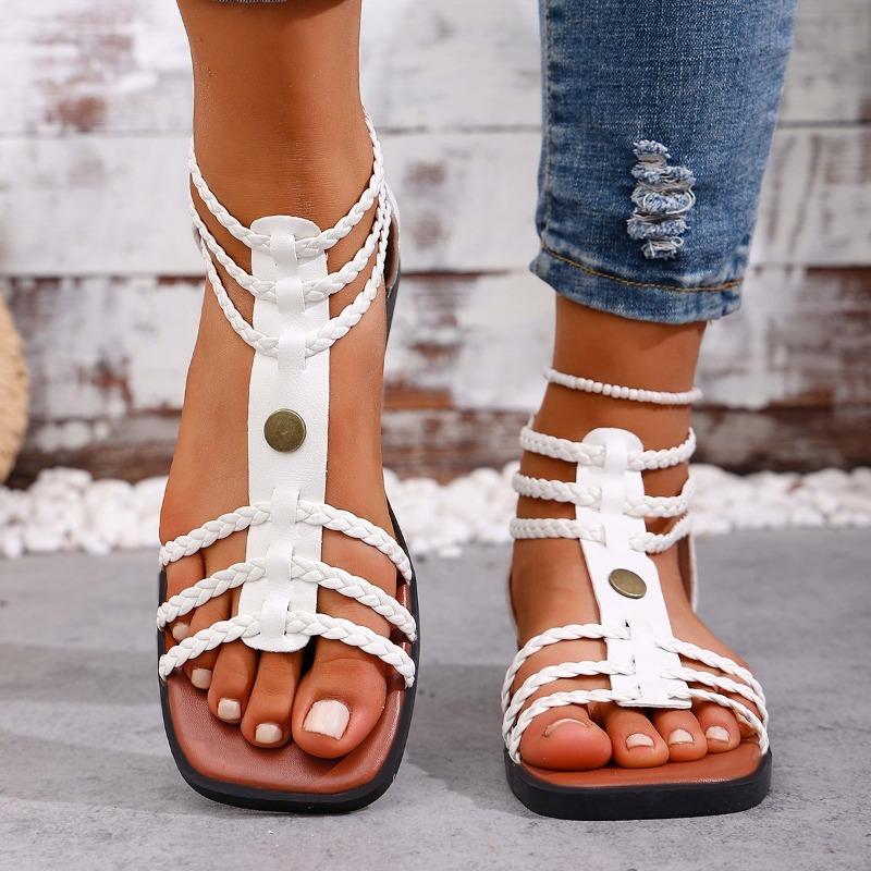 Sandalias Planas de Verano para Mujer con Múltiples Tiras, Calzado Casual Versátil de Estilo Europeo, Disponibles en Tallas Grandes.