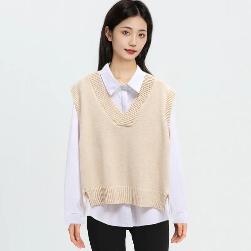 Women's Sweater Vest V-neck Knitted Top Korean Fashion Knitted Sweater Spring and Autumn