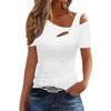 Short Sleeve Hollow Out White Blouse Women Elegant Loose T-Shirt Fashion Casual Slim Fit Tops Off Shoulder Woman T-Shirt Holiday Weekend Top
