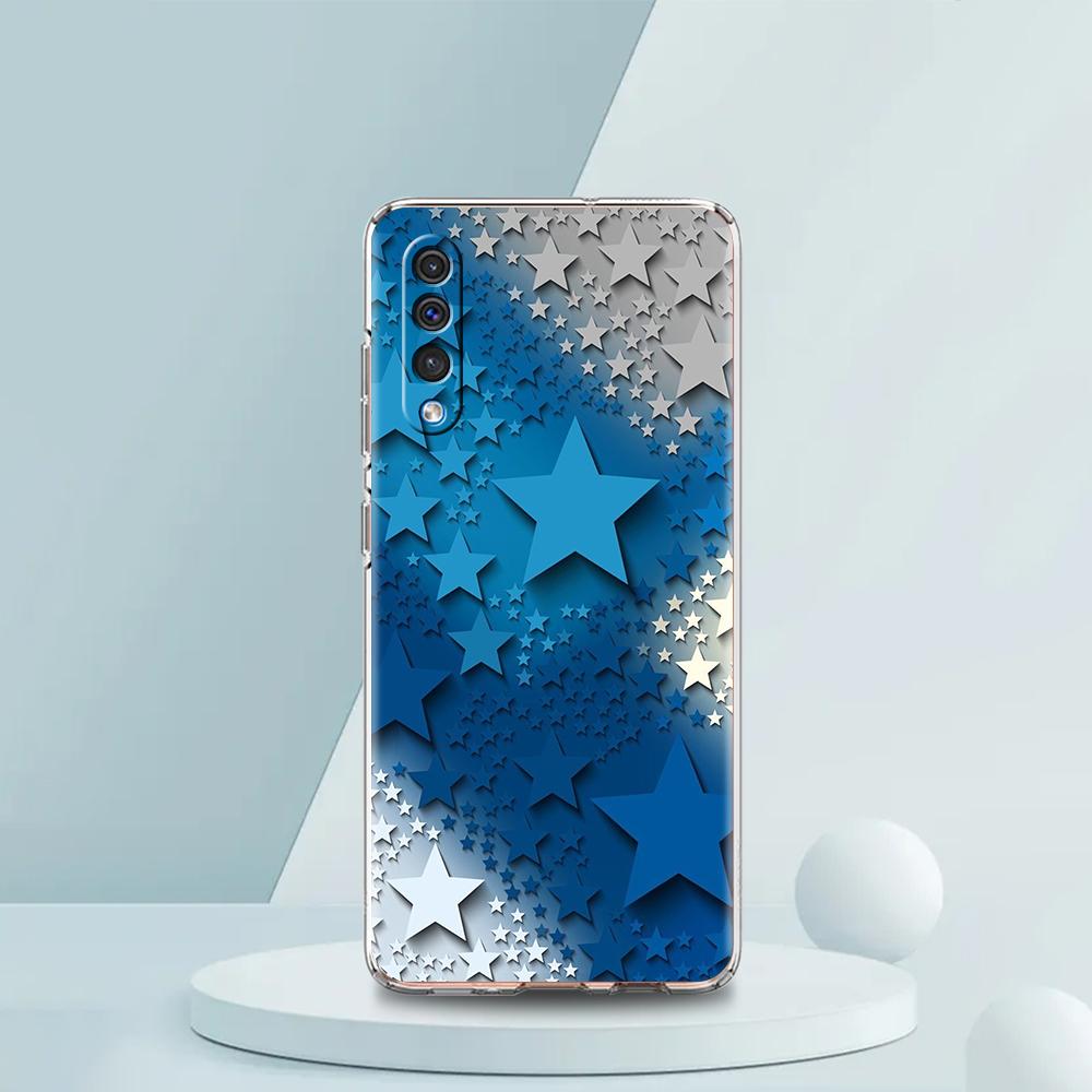 Transparent Phone Case for Samsung Galaxy A16 A14 A12 A22 A24 A42 A06 A20 A30 A40 Soft TPU Bags Silver Five-Pointed Star Pattern