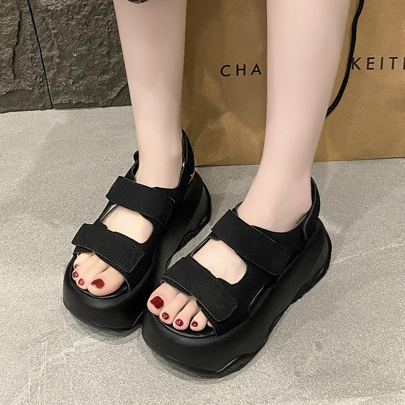 Fashion Women's Hook&Loop Sandals Luxury Fashion Ladies High Platform Casual Beach Slippers Summer 8CM Heels Thick Bottom Sandalias