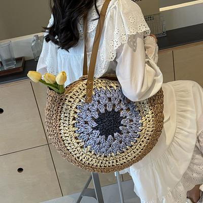 Nouveau cabas creux grand disque sac de paille sac de plage décontracté sac à bandoulière mode sac tissé sac pour femme