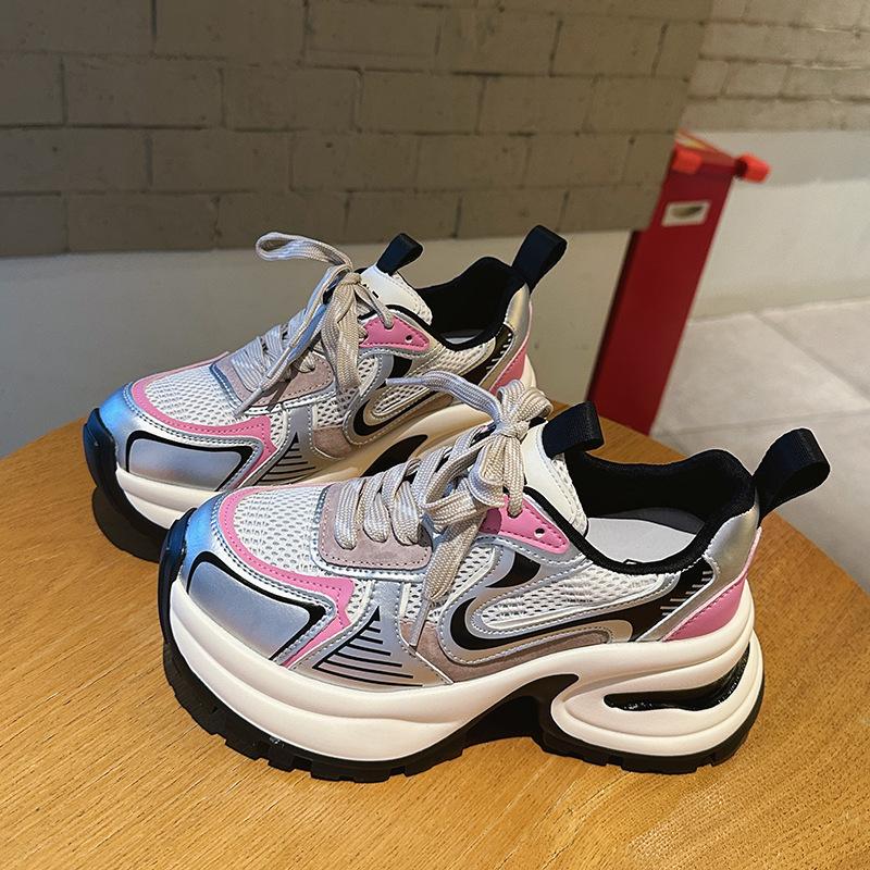 

Платформенные кроссовки «папины кроссовки» женские 2025 весна и лето новые ретро жареные уличные увеличивающие рост серебристые Чжао Рут такие же повседневные спортивные туфли 40 розовый