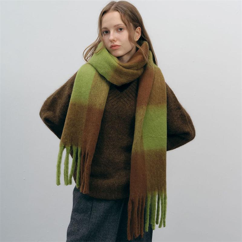 Cashmere Feeling Plaid Scarf Women Winter Thicken Warm Big Shawl Pashmina Tassel Scarves Soft Blanket Bandana Thick Muffler