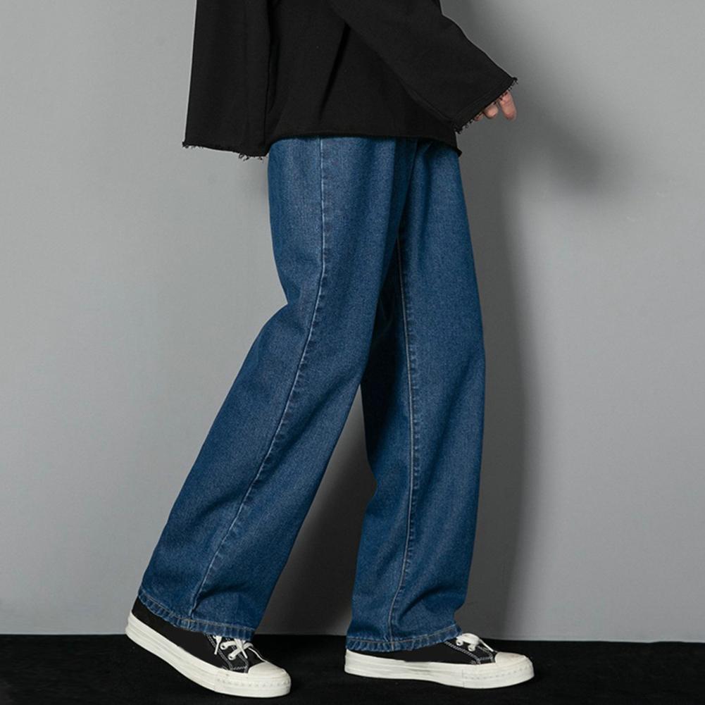 Men Pants Straight Wide Leg Loose Deep Crotch Solid Color Retro Soft Breathable Button Zipper Closure Streetwear Men Long Trouse