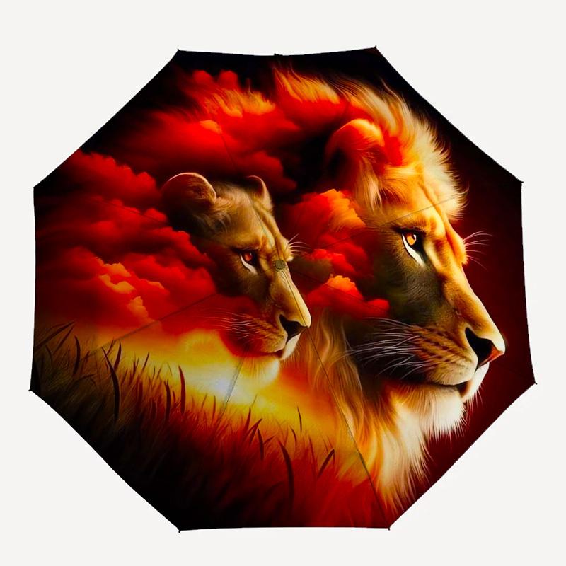 1pc Lion Sunset Majesty Wildlife Artwork Umbrella with Plastic Handle,Suitable for All Seasons Umbrellaptys26083