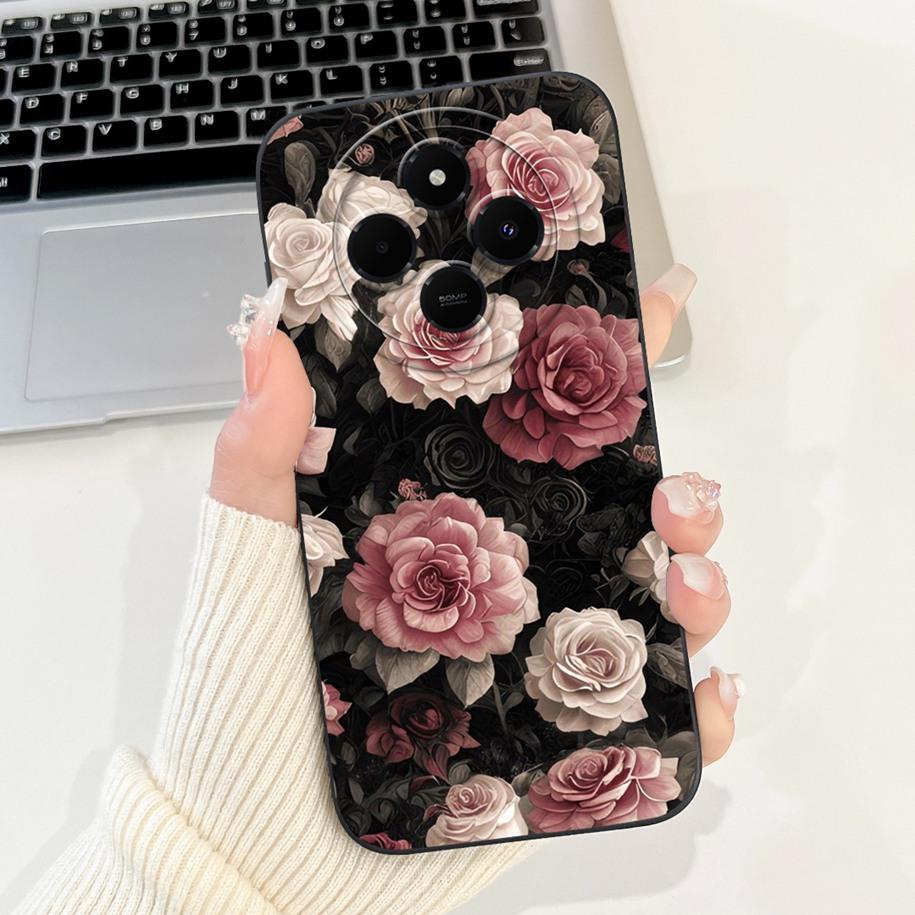 For Xiaomi Redmi 14C 4G Case Poco C75 Fashion Cherry Rose Flower Soft Silicone Cover On Redmi14C Bumper Redmi A4 A3 Pro 5G Funda