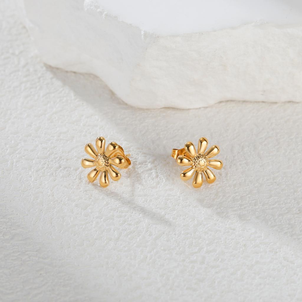 Teamer Small Flower Gold Color Stud Earrings For Women Girls Stainless Steel Fashion Earrings Daily Lucky Jewelry Gift 2026 New