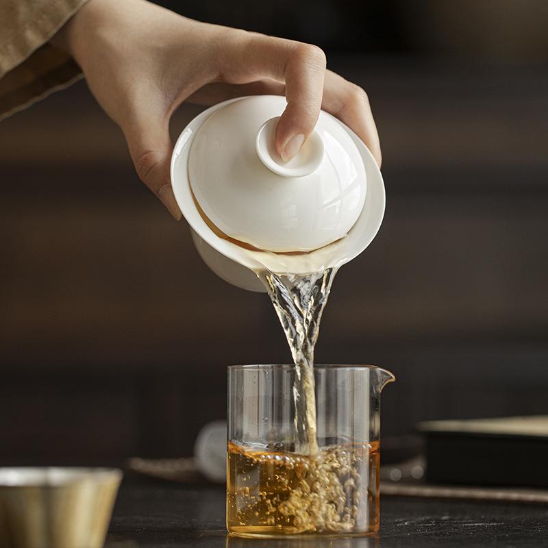 White Porcelain Three-Talent Covered Bowl Kung Fu Tea Set Jade Clay Pure White Tea Brewing Bowl