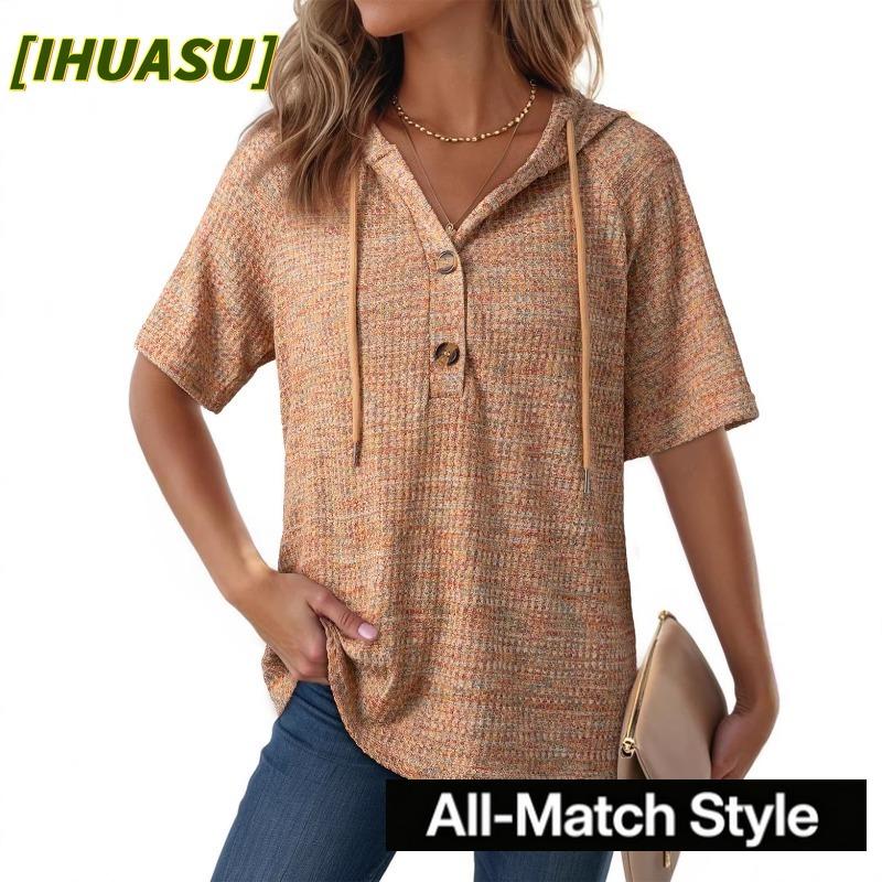IHUASU Damen Mode Lässige Kurzarmblusen & Hemden