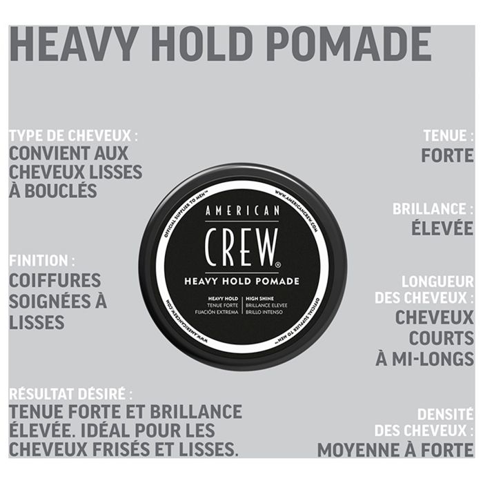 Pommade pour cheveux - AMERICAN CREW - Heavy Hold - Fixation forte - Brillance maximale - 100 ml